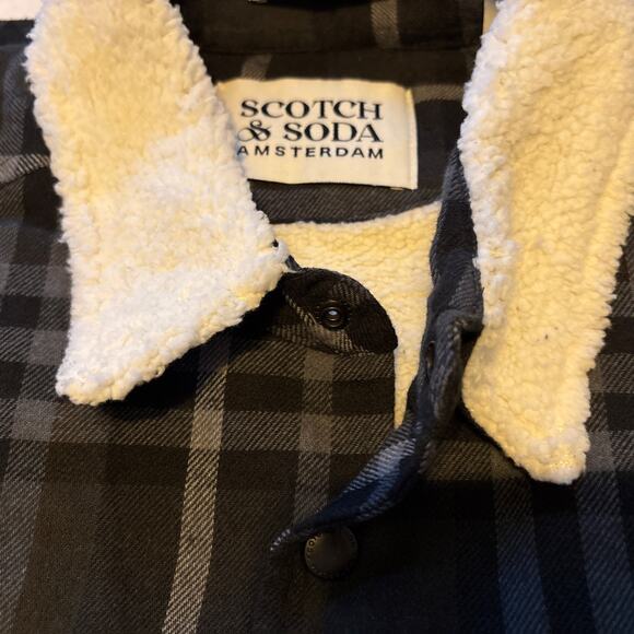 NWT Scotch & Soda Mens Medium Sherpa-Lined Plaid Jacket Double Chest Pocket - Picture 9 of 15